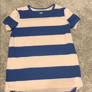 Pink and blue striped T-shirt